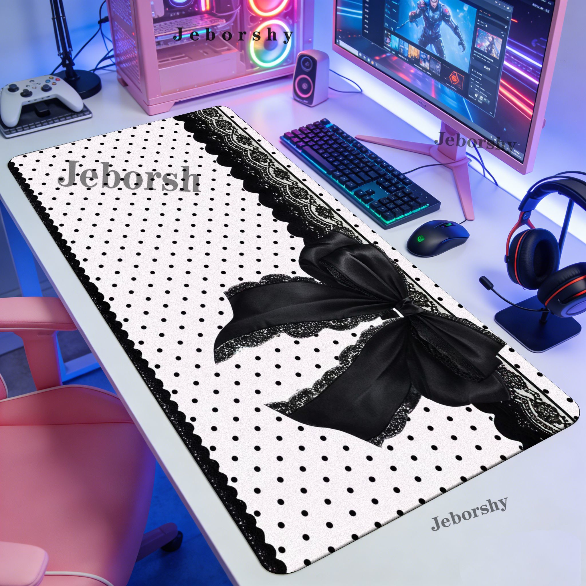 Pink Black Polka Dot Lace Larg - огляд і ціна Gaming Accessories On Sale