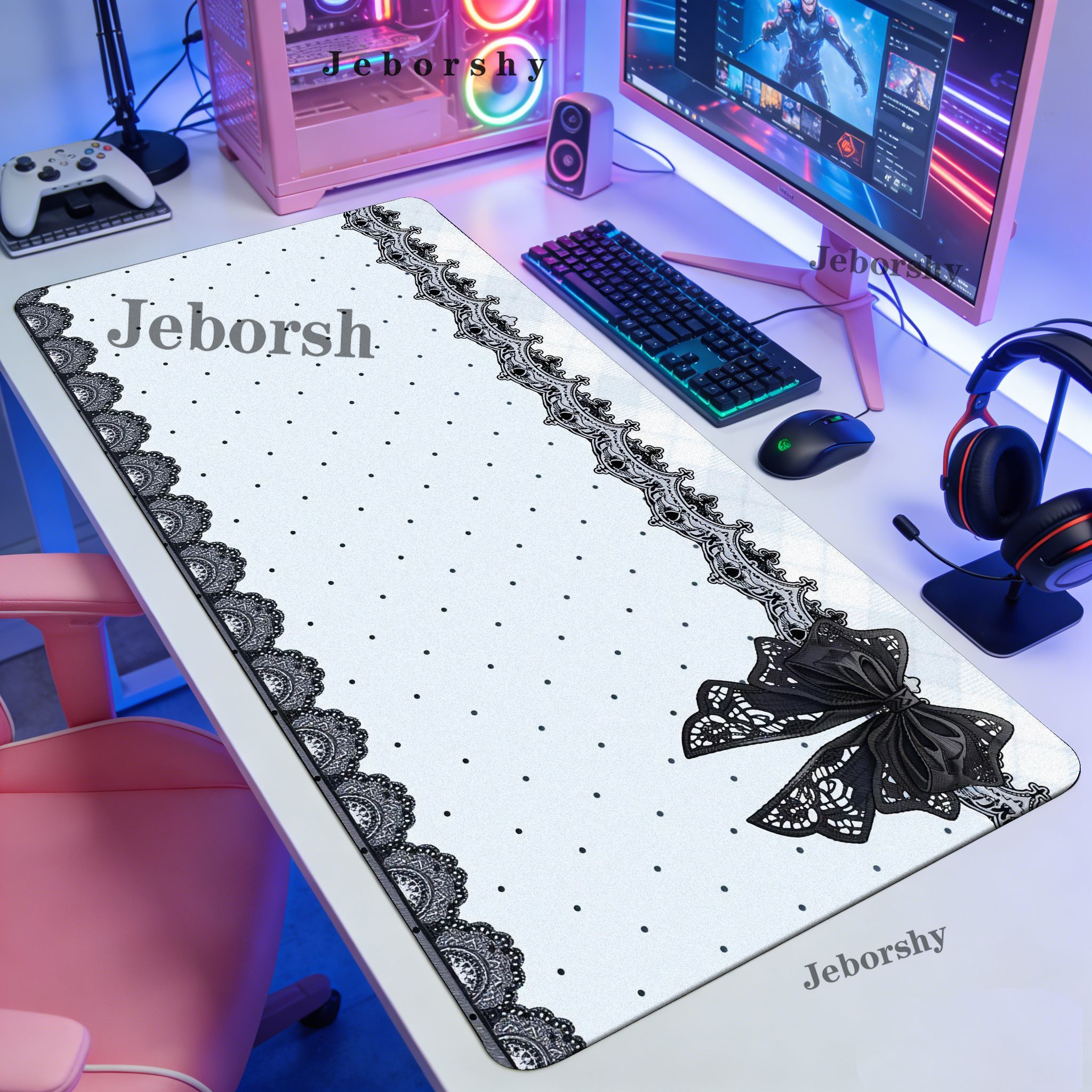 Pink Black Polka Dot Lace Larg - огляд і ціна Gaming Accessories On Sale