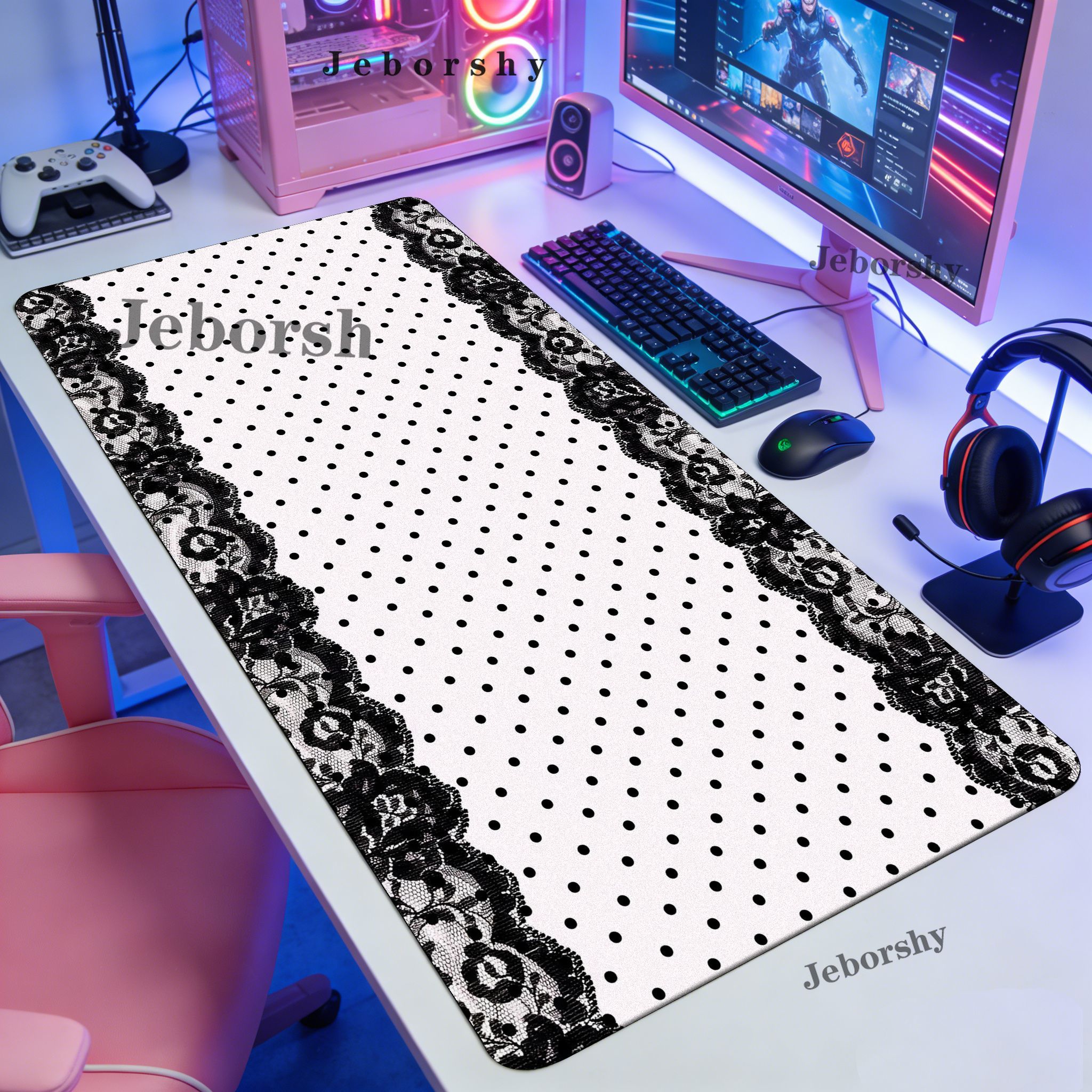 Pink Black Polka Dot Lace Larg - огляд і ціна Gaming Accessories On Sale