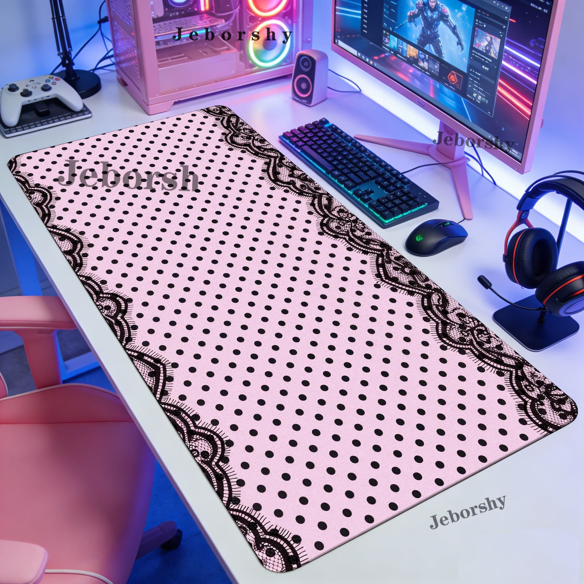 Pink Black Polka Dot Lace Larg - огляд і ціна Gaming Accessories On Sale